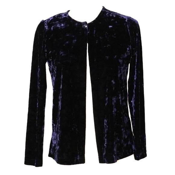 Vintage Crushed Velvet Cardigan Pants Set Navy Blue Womens Size PS by Clio - Picture 4 of 10